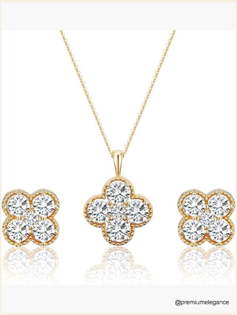 Lucky Clover Necklace and Earrings Set 14K Gold Plated Dainty Four Leaf Charm